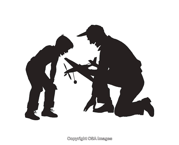 Silhouette of Bonding Moment Between Child and Adult with Toy Plane