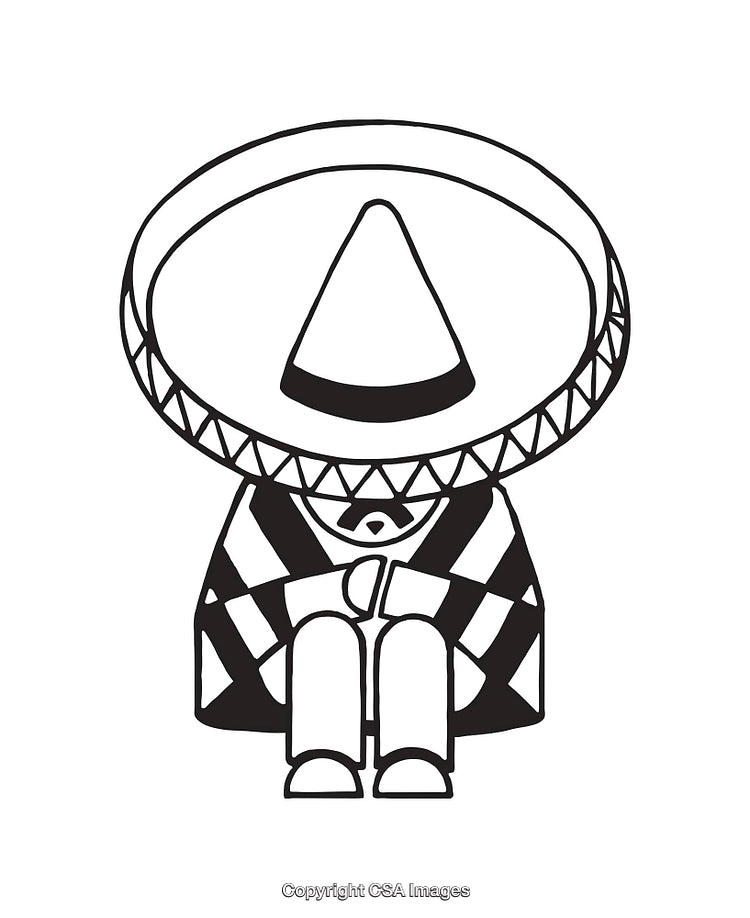 Black and White Line Art Illustration of a Traditional Wear with Hat
