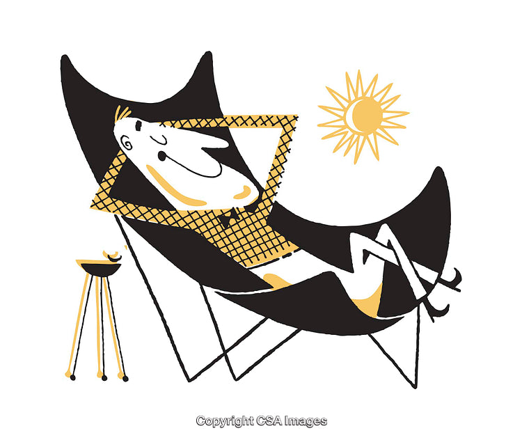 Mid-Century Illustration of Relaxed Person in Stylish Chair With Sun