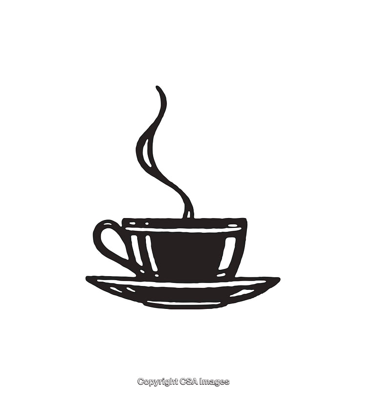 Black and White Line Art of a Coffee Cup with Steam