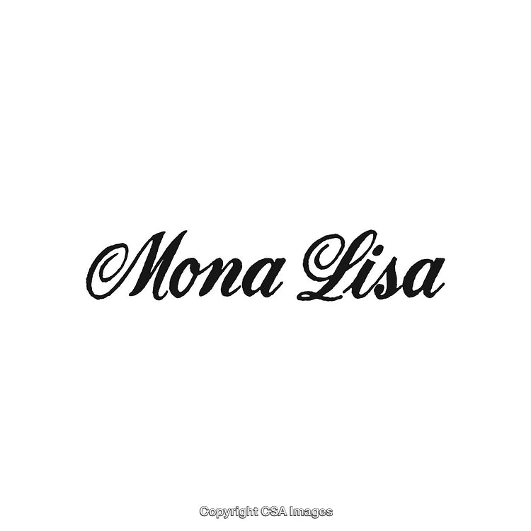 Elegant Black Scripted Mona Lisa Text on White Background