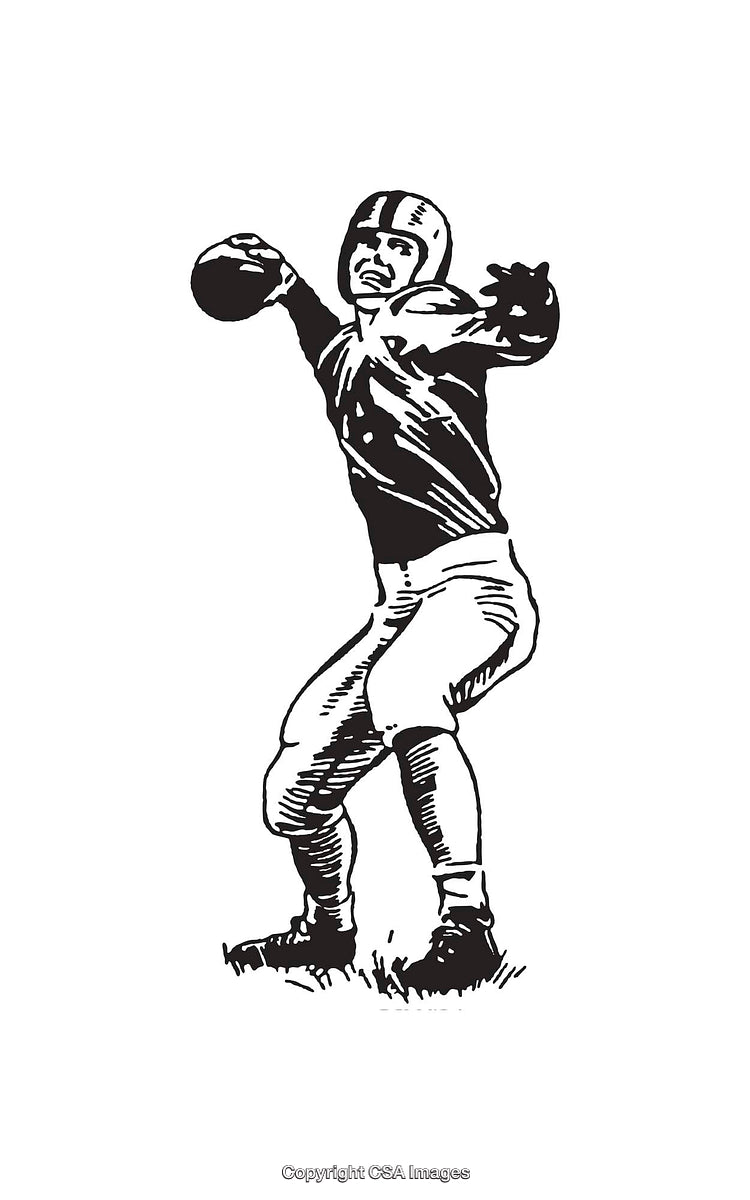 Vintage Black and White Football Player Line Art Illustration
