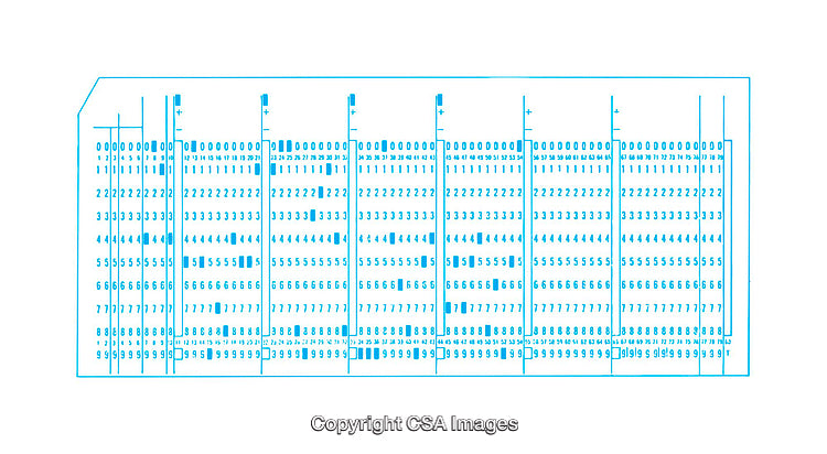 Vintage Diagram of a Computer Punch Card With Numbered Columns