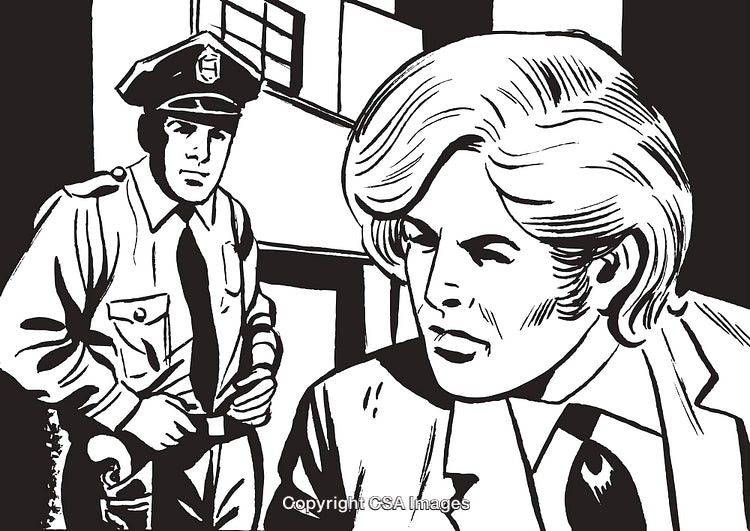 Retro Style Police Officer and Man in Intense Scene
