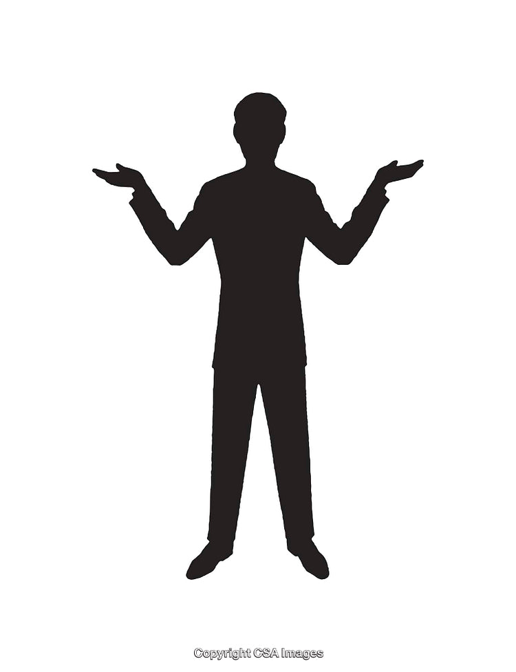 Silhouette Of A Businessman Shrugging With Open Hands Gesture