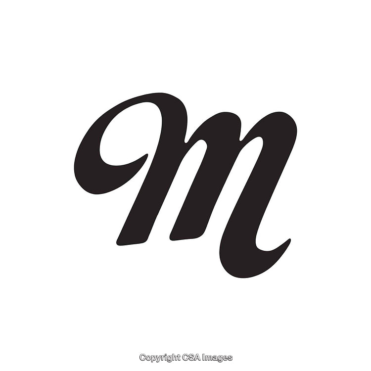 Elegant Black Script Styled Letter M on a White Background