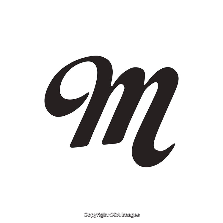 Elegant Black Script Styled Letter M on a White Background