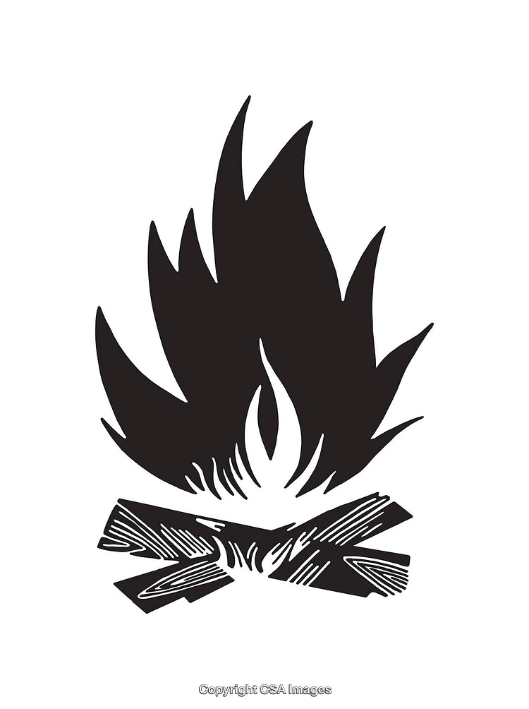 Stylized Black and White Line Art Illustration of a Bonfire