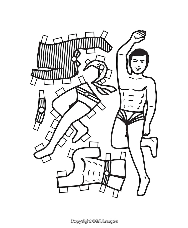Black and White Paper Doll With Male Figure and Clothes