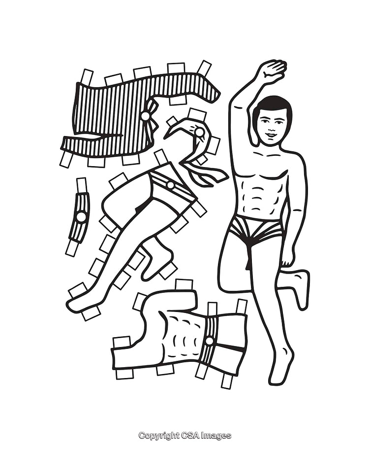 Black and White Paper Doll With Male Figure and Clothes