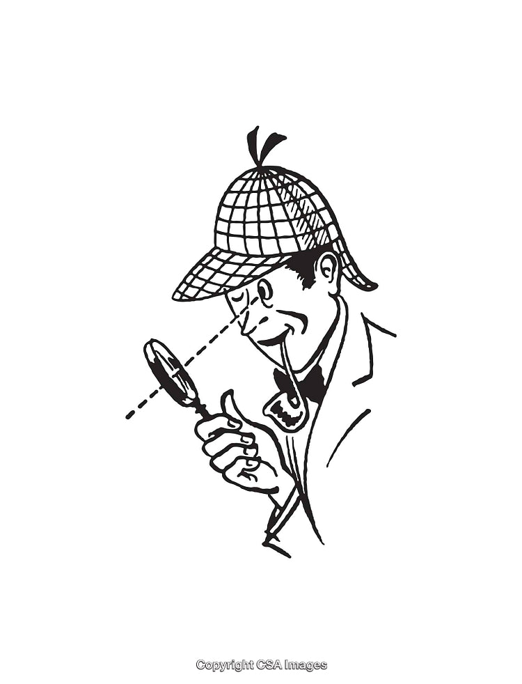 Detective Illustration in Classic Black and White Line Art Style