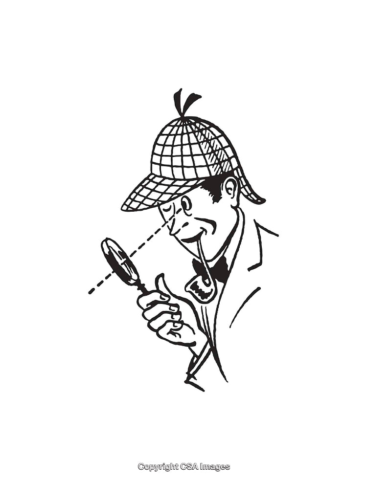 Detective Illustration in Classic Black and White Line Art Style