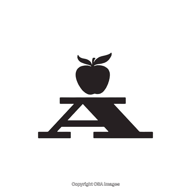 Minimal Black Illustration of Letter A with an Apple on Top