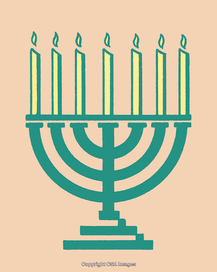 Hanukkah Menorah Illustration with Burning Candles in Line Art Style