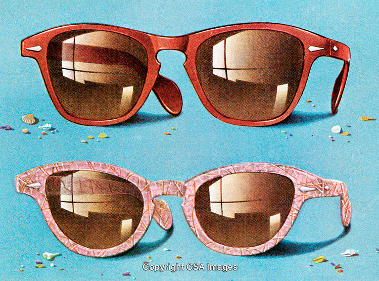 Fashionable Sunglasses Display in a Vibrant Mid-Century Style