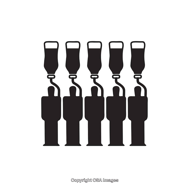Minimalistic Icon Series of Medical IV Bags in Monochrome Style