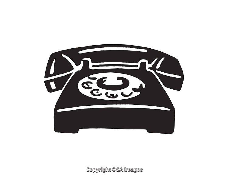 Illustration of a Retro Telephone in Black and White Line Art Style