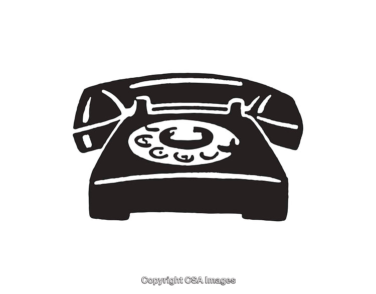 Illustration of a Retro Telephone in Black and White Line Art Style