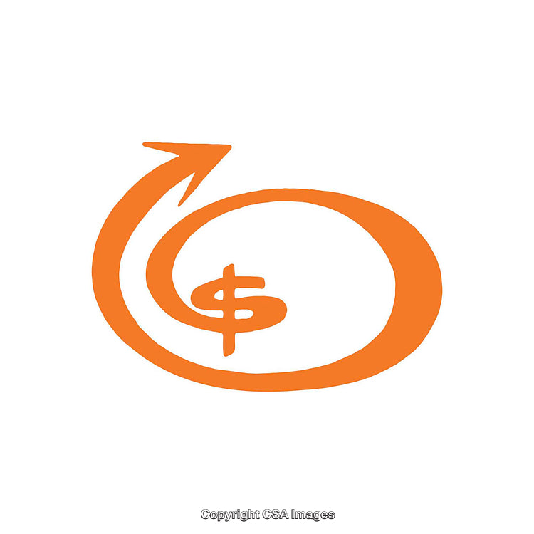 Stylized Orange Logo with Dollar Sign and Circular Design