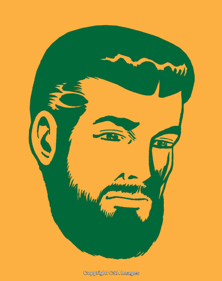 Stylized Retro Illustration of Man With Beard in Vibrant Contrast