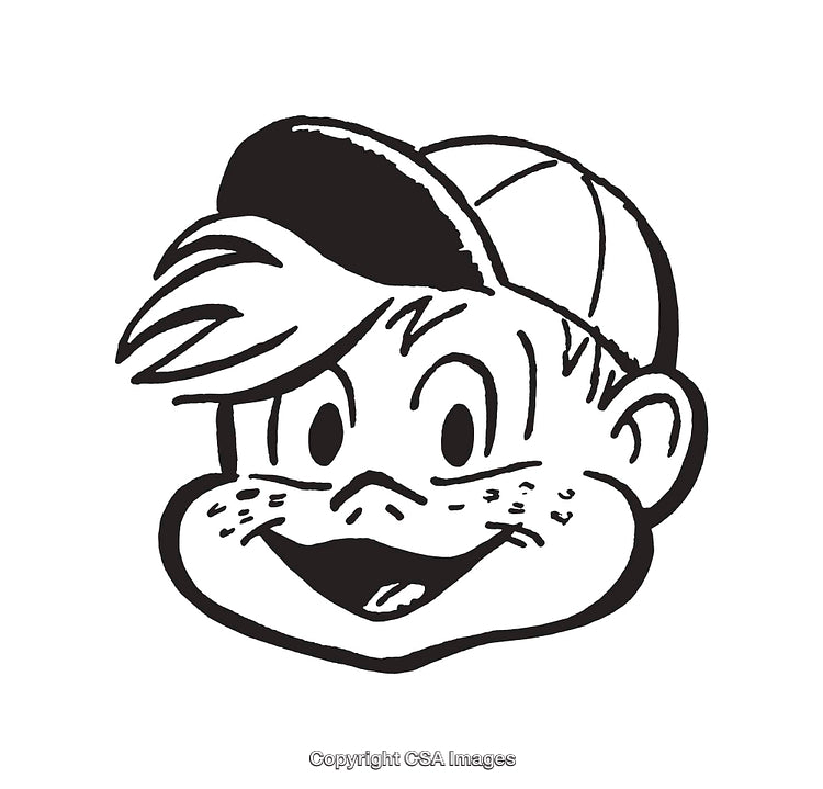 Vintage Black and White Illustration of a Cheerful Cartoon Character