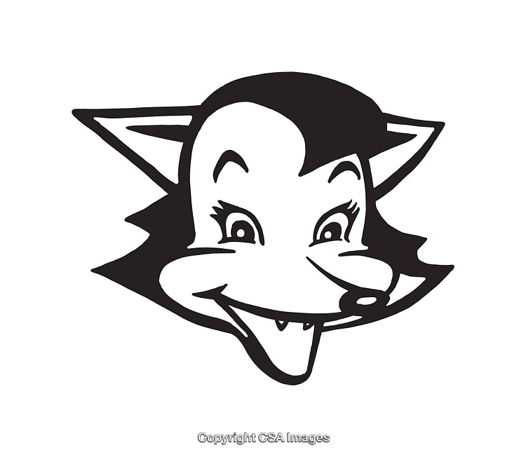 Black And White Line Art of a Cartoon Fox Face Illustration