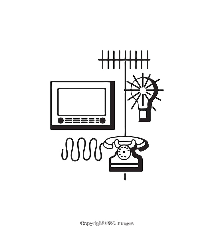 Black and White Line Art of Vintage Communication Devices