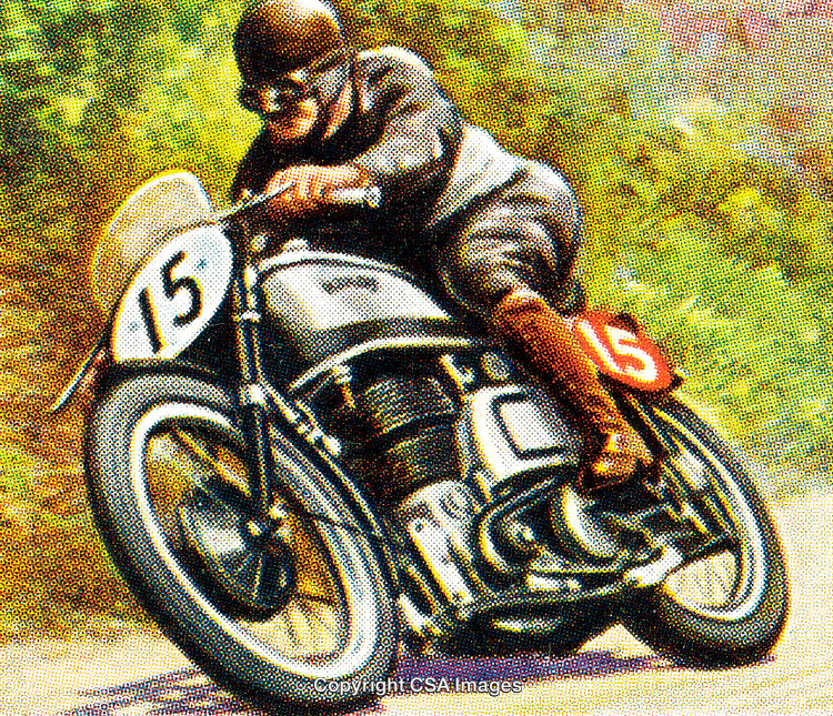Vintage Illustration of a Motorcycle Racer in Action on a Track