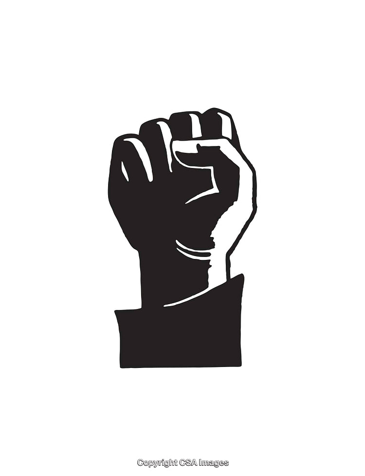Black and White Raised Fist Icon Representing Strength and Unity