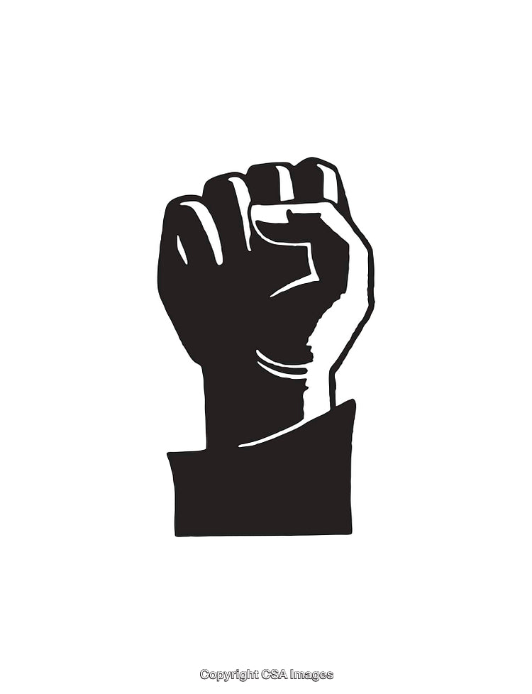 Black and White Raised Fist Icon Representing Strength and Unity