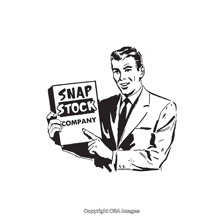 Vintage Black and White Illustration of a Businessman Holding a Product Box