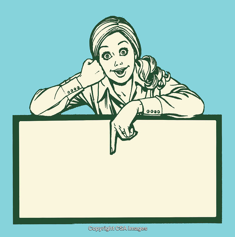 Retro Style Woman With Blank Sign in Vintage Graphic Artwork