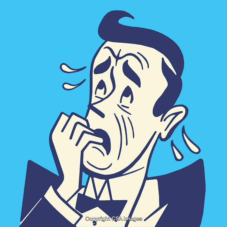 Colorful Line Art Illustration of a Nervous Man Biting His Nails