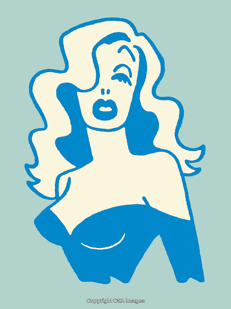 Retro Female Portrait in Minimalist Blue Line Art Style