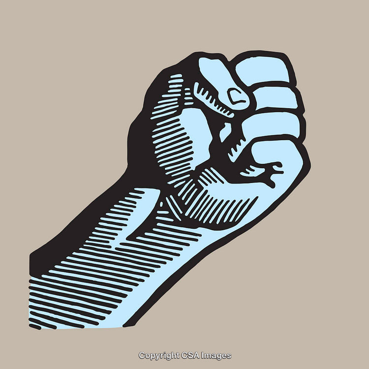 Dynamic Line Art Illustration of a Raised Fist on Neutral Background