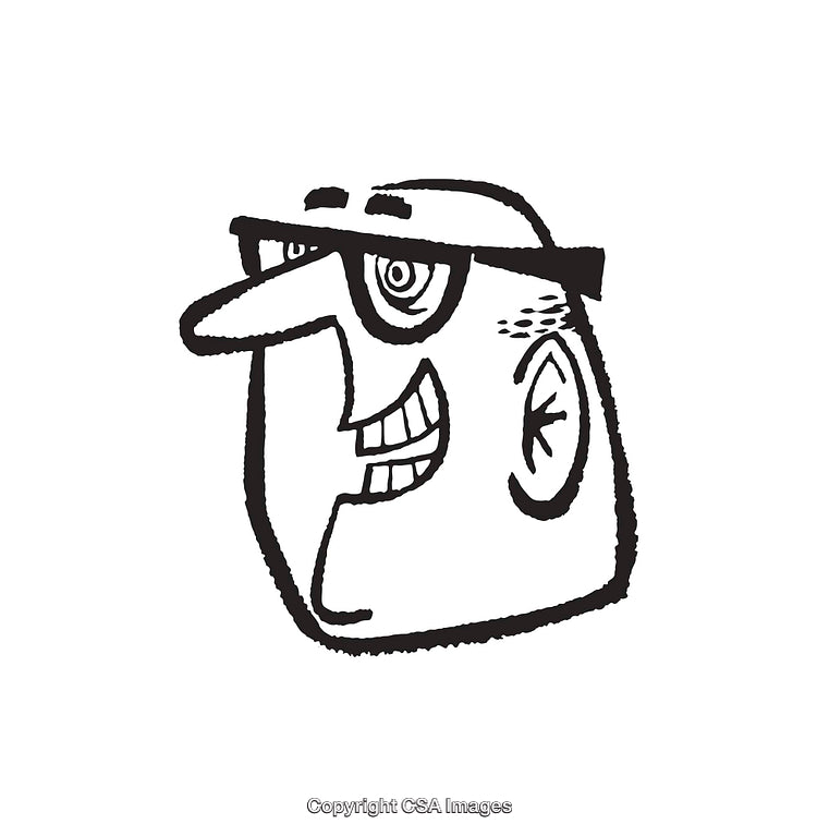 Black and White Cartoon Sketch of a Smiling Character