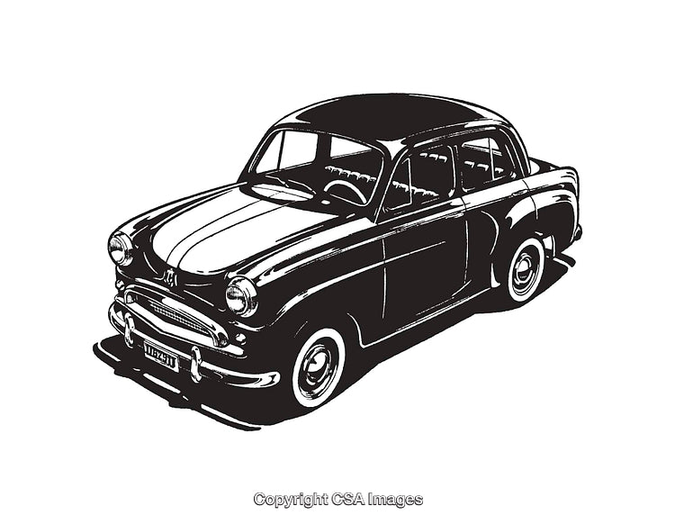 Vintage Black and White Illustration of a Classic Retro Car