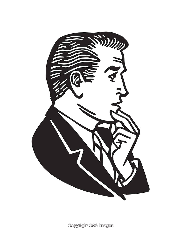 Retro Style Black and White Portrait of a Thoughtful Man
