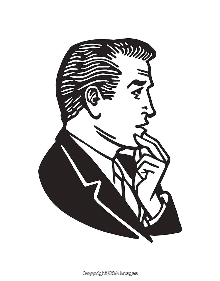 Retro Style Black and White Portrait of a Thoughtful Man