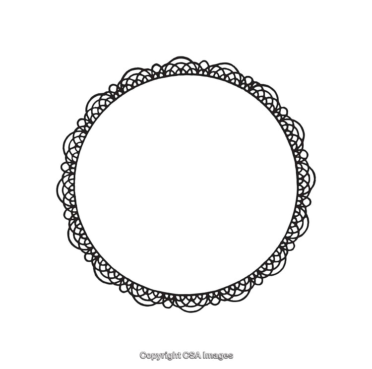 Intricate Circular Lace Design in Black and White Line Art Illustration