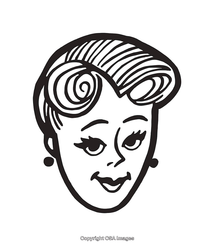 Retro Styled Woman Portrait in Black and White Line Art Design