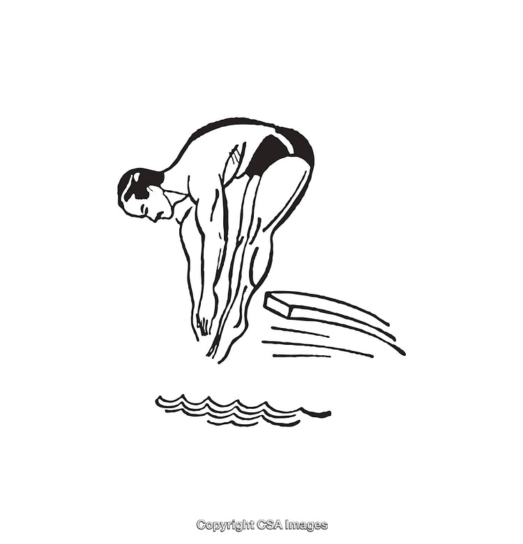Black And White Line Art Illustration of a Diver Mid-Air
