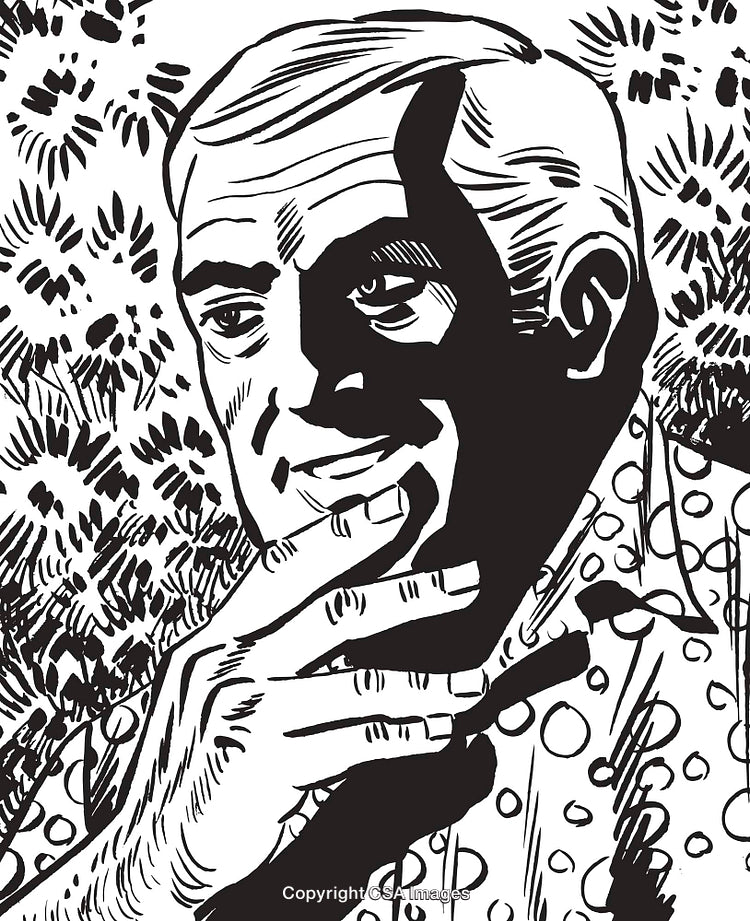 Black And White Illustration of a Man in Thoughtful Mood