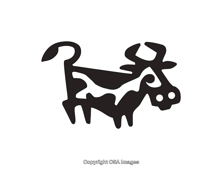 Black and White Line Art Illustration of a Creative Stylized Cow
