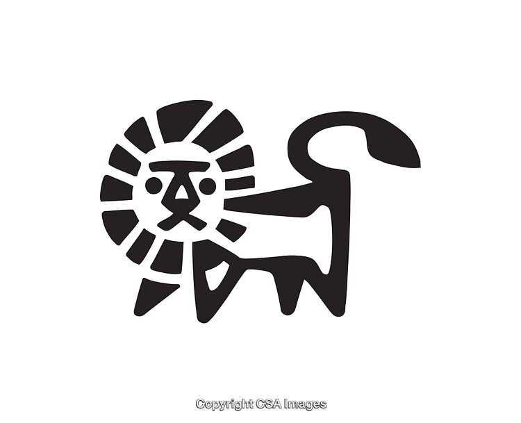 Stylized Black and White Line Art Illustration of a Lion