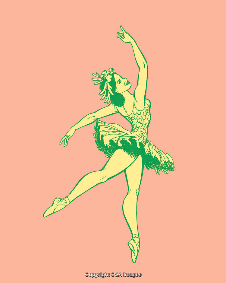 Elegant Color Line Art of a Graceful Ballet Dancer Illustration