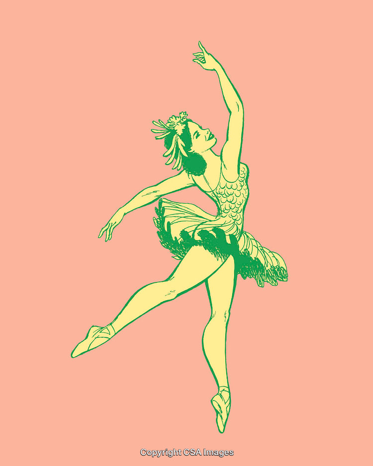 Elegant Color Line Art of a Graceful Ballet Dancer Illustration