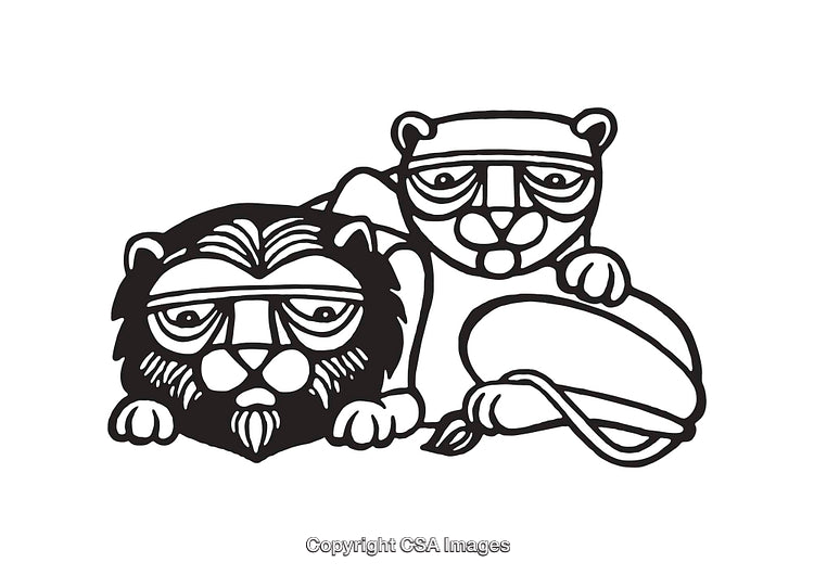 Black and White Line Art of Lion and Bear Illustration