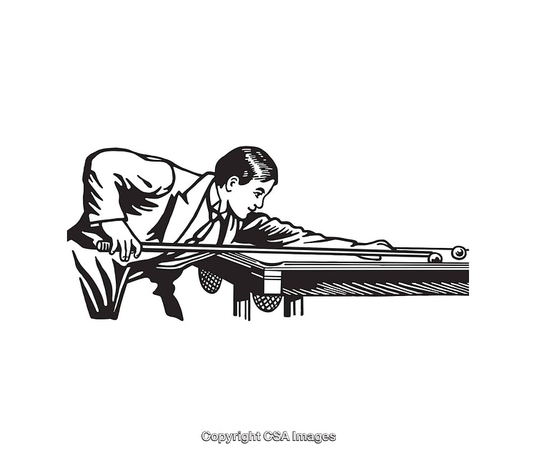 Black and White Illustration of a Man Playing Cue Sports