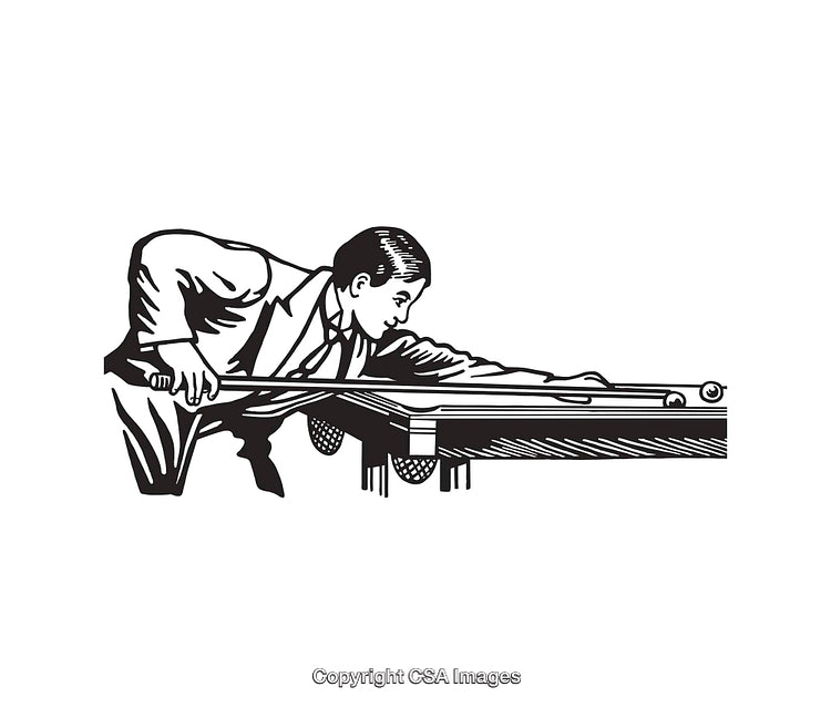 Black and White Illustration of a Man Playing Cue Sports